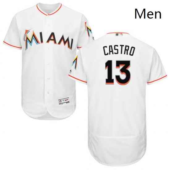 Mens Majestic Miami Marlins 13 Starlin Castro White Home Flex Base Authentic Collection MLB Jersey
